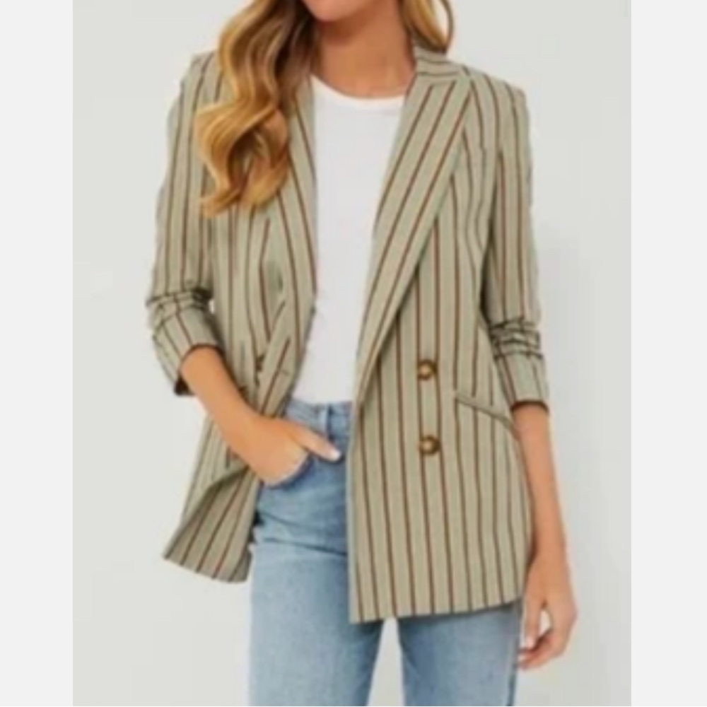 Veronica Beard Kiernan Dickey Jacket 4 Striped Seafoam Double Breasted Blazer - Picture 8 of 8